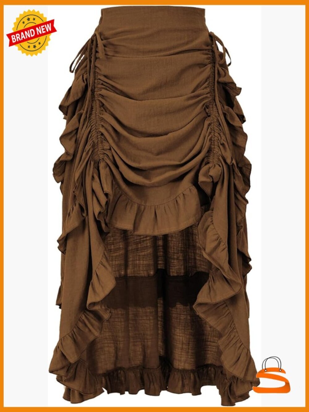 Gothic Steampunk Victorian High Low Skirt with Asymmetrical Ruffle Hem